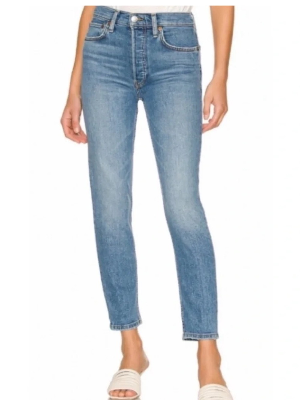 Re/Done High-Rise Cropped Straight Jeans in 90’s Wash